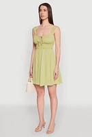 Womens Iris Tie Front Keyhole Caged Back Mini Dress, Green,