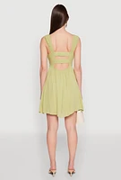 Womens Iris Tie Front Keyhole Caged Back Mini Dress, Green,