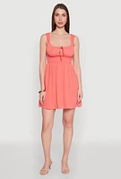 Womens Iris Tie Front Keyhole Caged Back Mini Dress, Orange, Size L
