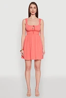 Womens Iris Tie Front Keyhole Caged Back Mini Dress, Orange, Size L