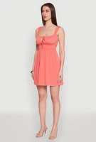 Womens Iris Tie Front Keyhole Caged Back Mini Dress, Orange, Size L