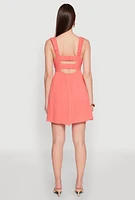 Womens Iris Tie Front Keyhole Caged Back Mini Dress, Orange, Size L