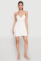Womens Iris Criss Cross Back Tiered Mini Dress, White, Size S