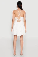 Womens Iris Criss Cross Back Tiered Mini Dress, White, Size S