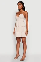 Womens Iris Criss Cross Back Tiered Mini Dress,