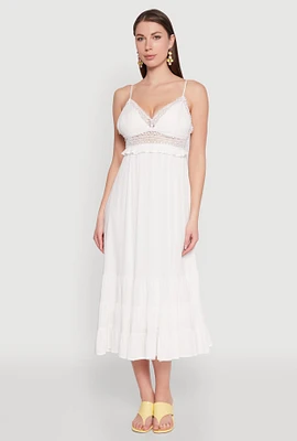 Womens Iris Crochet Detail Empire Waist Midi Dress, White, Size L