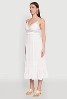 Womens Iris Crochet Detail Empire Waist Midi Dress, White, Size L