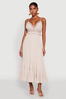 Womens Iris Crochet Detail Empire Waist Midi Dress, Beige, Size L