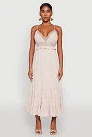 Womens Iris Crochet Detail Empire Waist Midi Dress, Beige, Size L