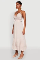 Womens Iris Crochet Detail Empire Waist Midi Dress, Beige, Size L