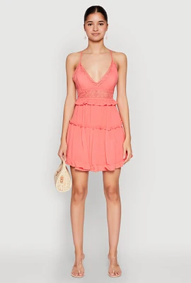 Womens Iris Crochet Detail Tiered Dress, Orange, Size L