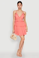 Womens Iris Crochet Detail Tiered Dress, Orange, Size L