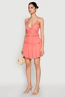 Womens Iris Crochet Detail Tiered Dress, Orange, Size L