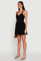 Womens Iris Lace Trim Halter Mini Dress,