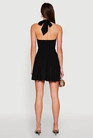 Womens Iris Lace Trim Halter Mini Dress,