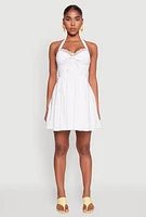 Womens Iris Lace Trim Halter Mini Dress, White, Size L