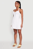 Womens Iris Lace Trim Halter Mini Dress, White, Size L