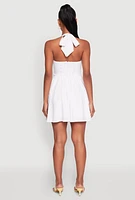 Womens Iris Lace Trim Halter Mini Dress, White, Size L