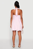 Womens Iris Lace Trim Halter Mini Dress, L