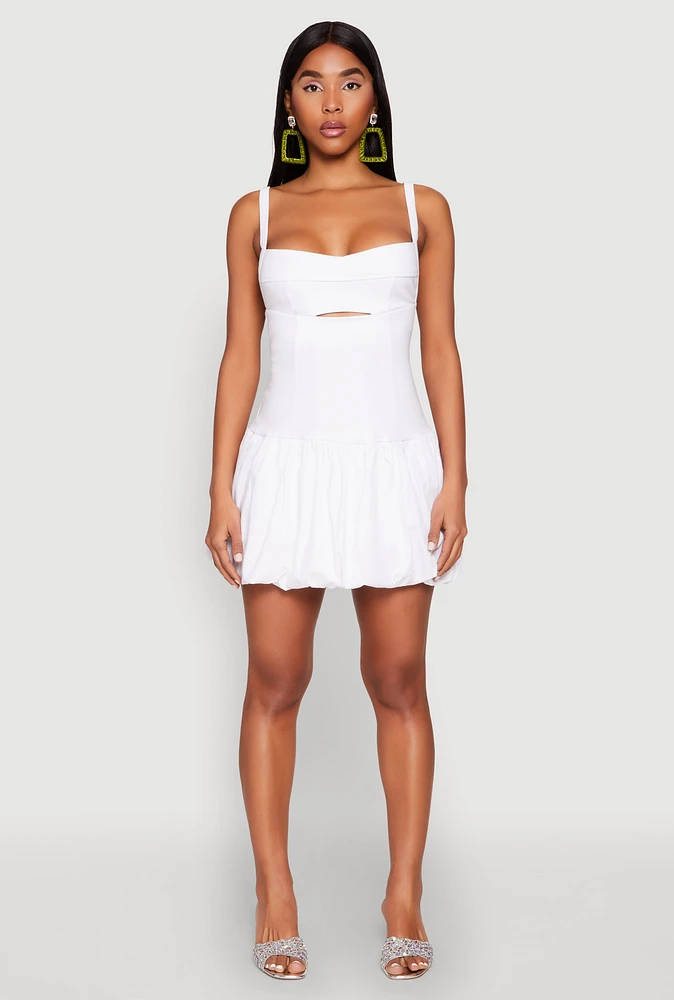 Womens Iris Poplin Keyhole Front Bubble Hem Dress, White, Size L