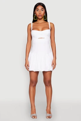 Womens Iris Poplin Keyhole Front Bubble Hem Dress, White, Size L