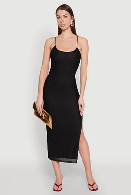 Womens Iris Lace Up Back Side Slit Cami Dress, Black, Size S