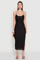 Womens Iris Lace Up Back Side Slit Cami Dress, Black, Size S