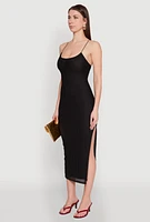 Womens Iris Lace Up Back Side Slit Cami Dress, Black, Size S