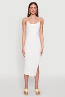 Womens Iris Lace Up Back Side Slit Cami Dress, White, Size M