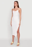 Womens Iris Lace Up Back Side Slit Cami Dress, White, Size M