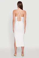 Womens Iris Lace Up Back Side Slit Cami Dress, White, Size M