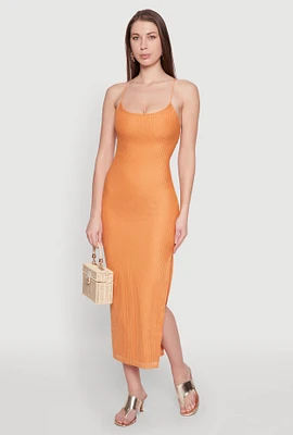 Womens Iris Lace Up Back Side Slit Cami Dress, Orange, Size L