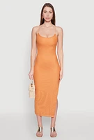 Womens Iris Lace Up Back Side Slit Cami Dress, Orange, Size L