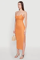 Womens Iris Lace Up Back Side Slit Cami Dress, Orange, Size L
