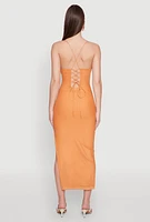 Womens Iris Lace Up Back Side Slit Cami Dress, Orange, Size L