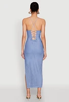 Womens Iris Lace Up Back Side Slit Cami Dress,