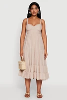 Womens Iris Open Back Tiered Midi Dress, Beige, Size M