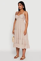 Womens Iris Open Back Tiered Midi Dress, Beige, Size M