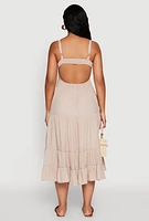 Womens Iris Open Back Tiered Midi Dress, Beige, Size M