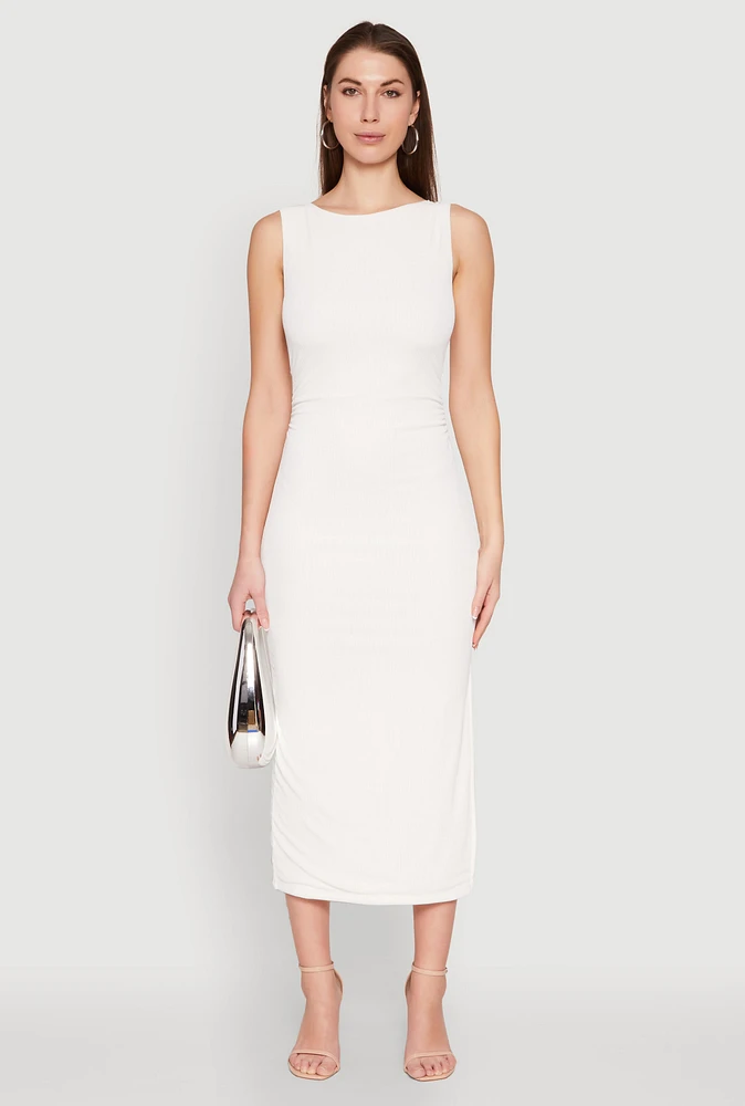 Womens Iris Open Tie Back Side Slit Dress, White, Size M