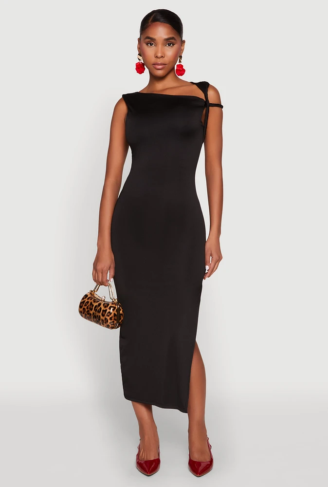 Womens Iris Twisted One Shoulder Midi Dress, Black, Size M
