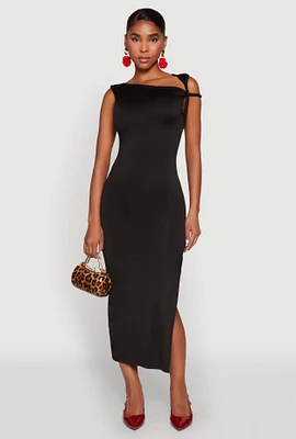 Womens Iris Twisted One Shoulder Midi Dress, Black, Size M