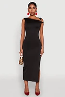 Womens Iris Twisted One Shoulder Midi Dress, Black, Size M