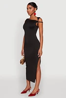 Womens Iris Twisted One Shoulder Midi Dress, Black, Size M