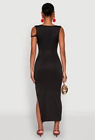 Womens Iris Twisted One Shoulder Midi Dress, Black, Size M