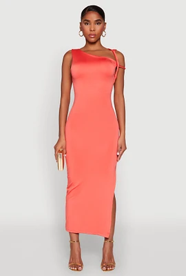 Womens Iris Twisted One Shoulder Midi Dress, Orange, Size M