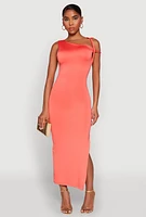 Womens Iris Twisted One Shoulder Midi Dress, Orange, Size M