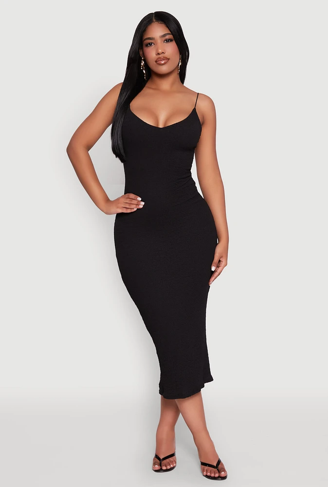 Womens Iris Textured Knit Caged Back Cami Dress, Black, Size L