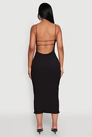 Womens Iris Textured Knit Caged Back Cami Dress, Black, Size L