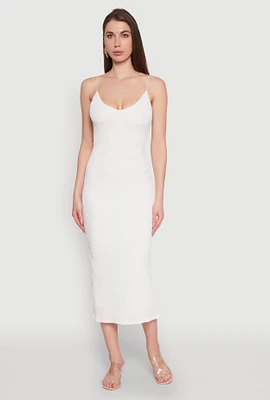 Womens Iris Textured Knit Caged Back Cami Dress, White,